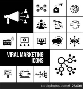 Viral marketing icons black. Viral marketing icons black set with internet and social media symbols isolated vector illustration