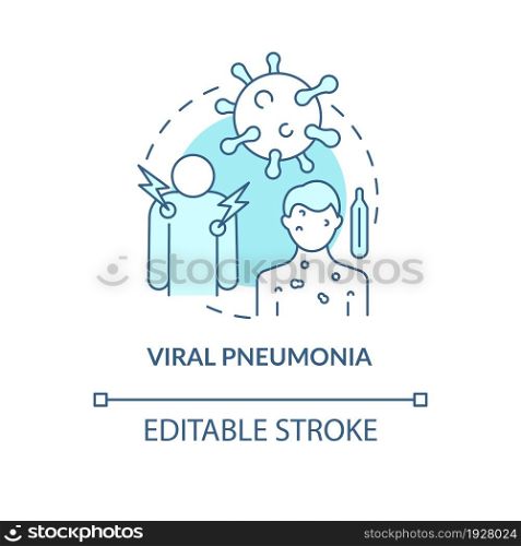 Viral pneumonia blue concept icon. Pulmonary inflammation type abstract idea thin line illustration. Caused by viral agents. Influenza symptoms. Vector isolated outline color drawing. Editable stroke. Viral pneumonia blue concept icon