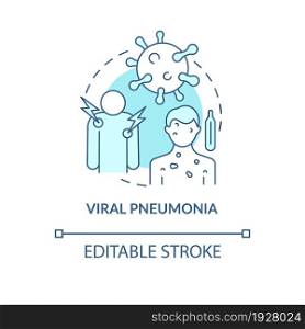 Viral pneumonia blue concept icon. Pulmonary inflammation type abstract idea thin line illustration. Caused by viral agents. Influenza symptoms. Vector isolated outline color drawing. Editable stroke. Viral pneumonia blue concept icon