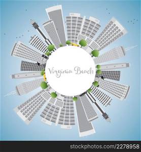 Virginia Beach (Virginia) Skyline with Gray Buildings and Copy Space. Vector Illustration. Business Travel and Tourism Concept. Image for Presentation, Banner, Placard and Web Site.