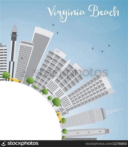 Virginia Beach (Virginia) Skyline with Gray Buildings and Copy Space. Vector Illustration. Business Travel and Tourism Concept. Image for Presentation, Banner, Placard and Web Site.