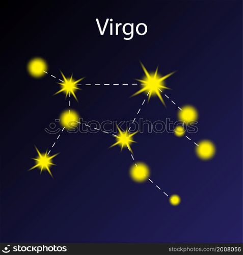 Virgo constellation. Horoscope symbol. Night star sky. Blue background. Abstract art. Vector illustration. Stock image. EPS 10.. Virgo constellation. Horoscope symbol. Night star sky. Blue background. Abstract art. Vector illustration. Stock image.