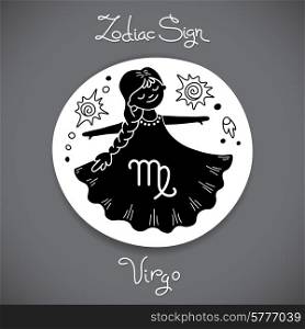 Virgo zodiac sign of horoscope circle emblem in cartoon style. Vector illustration.. Virgo zodiac sign of horoscope circle emblem in cartoon style.