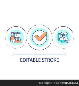 Virtual and onsite employee training loop concept icon. Mentorship abstract idea thin line illustration. Online educational experience. Isolated outline drawing. Editable stroke. Arial font used. Virtual and onsite employee training loop concept icon