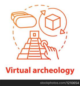 Virtual archeology concept icon. Computer simulations of cultural sights. Modeling and visualization of historic monuments. Vector isolated outline RGB color drawing