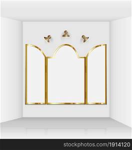 Virtual art gallery with composed gothic empty frames made ready for art imposition. Virtual art gallery with gothic frames