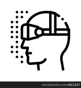Virtual Artificial Intelligence Vector Sign Icon Thin Line. Artificial Intelligence Details Character Head Wearing Vr Glasses Spectacles Linear Pictogram. Fingerprint, Microchip Contour Illustration. Virtual Artificial Intelligence Vector Sign Icon