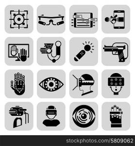 Virtual augmented reality technologies icons black set isolated vector illustration. Virtual Augmented Reality Icons Black