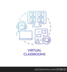 Virtual classroom blue gradient concept icon. Video conferencing. Elearning abstract idea thin line illustration. Isolated outline drawing. Editable stroke. Roboto-Medium, Myriad Pro-Bold fonts used. Virtual classroom blue gradient concept icon
