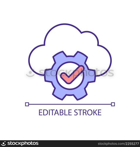 Virtual cloud storage setting RGB color icon. Digital database. Safe information in internet. Isolated vector illustration. Simple filled line drawing. Editable stroke. Arial font used. Virtual cloud storage setting RGB color icon