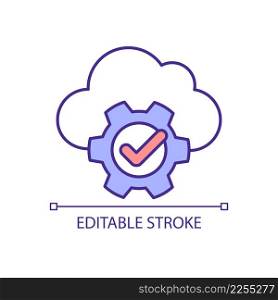 Virtual cloud storage setting RGB color icon. Digital database. Safe information in internet. Isolated vector illustration. Simple filled line drawing. Editable stroke. Arial font used. Virtual cloud storage setting RGB color icon