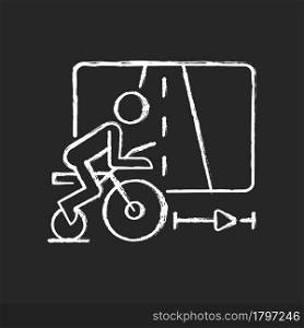 Virtual cycling app chalk white icon on dark background. Online fitness rally sport. Racing competition. Smart trainer. Stationary bike. Isolated vector chalkboard illustration on black. Virtual cycling app chalk white icon on dark background.
