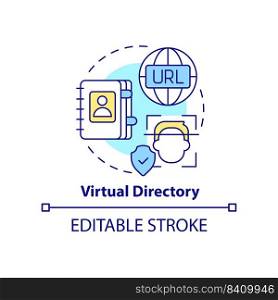 Virtual directory concept icon. Directory service abstract idea thin line illustration. Middleware application. Isolated outline drawing. Editable stroke. Arial, Myriad Pro-Bold fonts used. Virtual directory concept icon