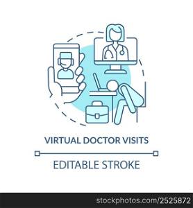 Virtual doctor visits turquoise concept icon. Remote consult. Mental health at work abstract idea thin line illustration. Isolated outline drawing. Editable stroke. Arial, Myriad Pro-Bold fonts used. Virtual doctor visits turquoise concept icon