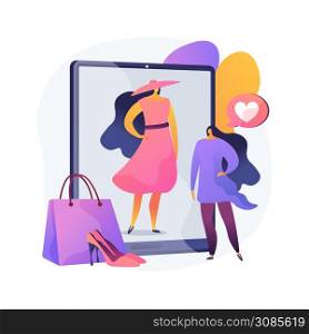 Virtual fitting room abstract concept vector illustration. Virtual fitting 3d, online dressing room, e-commerce, augmented reality clothing changing, digital mirror, body scan abstract metaphor.. Virtual fitting room abstract concept vector illustration.