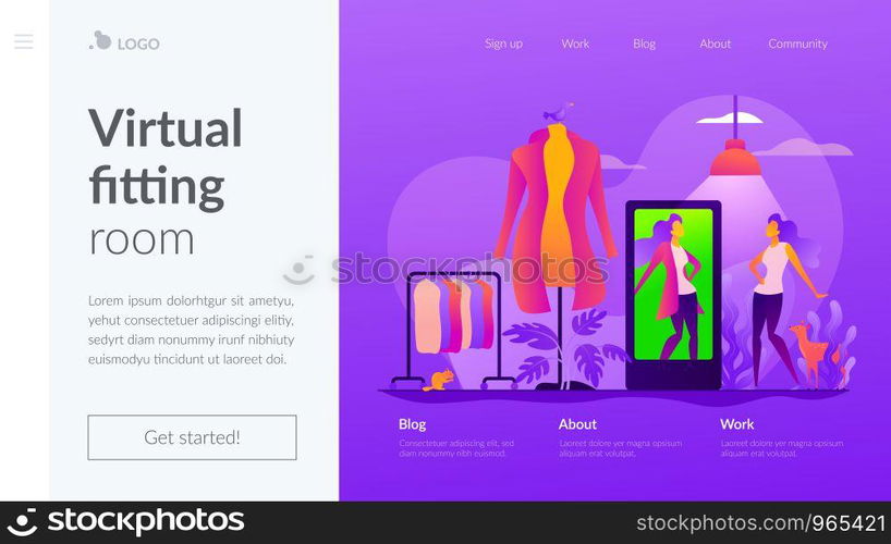 Virtual fitting room, online dressing, clothing room concept
