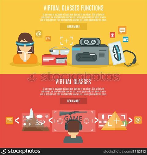 Virtual glasses cyberspace headset optics horizontal banner set isolated vector illustration. Virtual Glasses Banner