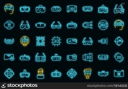 Virtual glasses icons set. Outline set of virtual glasses vector icons neon color on black. Virtual glasses icons set vector neon