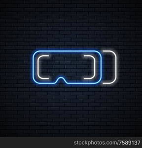 Virtual helmet neon sign. VR games. Vector flat illustration.