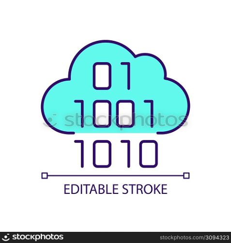 Virtual information storage RGB color icon. Cloud service to keep data. Internet technology. Isolated vector illustration. Simple filled line drawing. Editable stroke. Arial font used. Virtual information storage RGB color icon