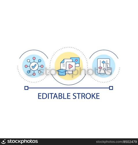 Virtual learning environment loop concept icon. Using multimedia tools for education abstract idea thin line illustration. Process control. Isolated outline drawing. Editable stroke. Arial font used. Virtual learning environment loop concept icon