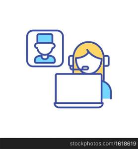 Virtual meeting between patient and doctor RGB color icon. Online medical expertise. Call for physician appointment. Telehealth communication, electronic healthcare. Isolated vector illustration. Virtual meeting between patient and doctor RGB color icon