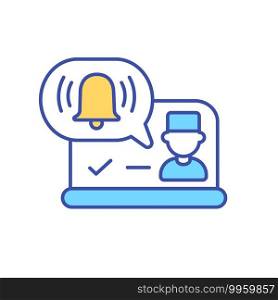Virtual meeting with doctor RGB color icon. Video call with patient. Internet notification from physician. Online reminder. Telehealth and telemedicine. Isolated vector illustration. Virtual meeting with doctor RGB color icon