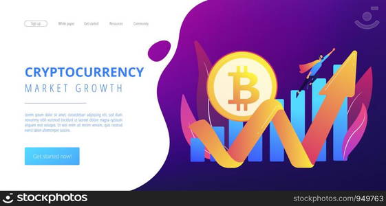 Virtual money capitalization rise. Blockchain technology. Cryptocurrency makes comeback, bitcoin price back, cryptocurrency market growth concept. Website homepage landing web page template.. Cryptocurrency makes comeback concept landing page