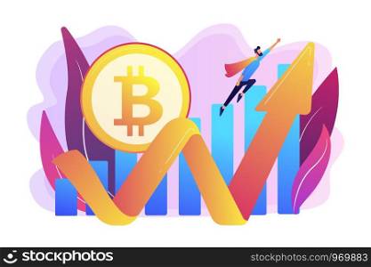 Virtual money capitalization rise. Blockchain technology. Cryptocurrency makes comeback, bitcoin price back, cryptocurrency market growth concept. Bright vibrant violet vector isolated illustration. Cryptocurrency makes comeback concept vector illustration