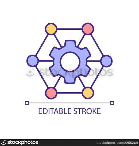 Virtual network setting RGB color icon. Business community. Cyber technology of communication. Isolated vector illustration. Simple filled line drawing. Editable stroke. Arial font used. Virtual network setting RGB color icon