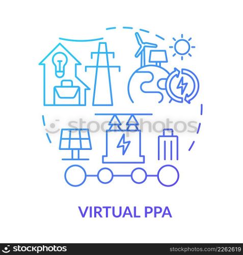 Virtual PPA blue gradient concept icon. Buying renewable energy. Types of power purchase agreement abstract idea thin line illustration. Isolated outline drawing. Myriad Pro-Bold fonts used. Virtual PPA blue gradient concept icon