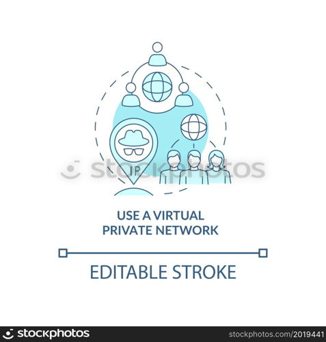 Virtual private network protecting user data concept icon. Online privacy with VPN abstract idea thin line illustration. Internet safety. Vector isolated outline color drawing. Editable stroke. Virtual private network protecting user data concept icon