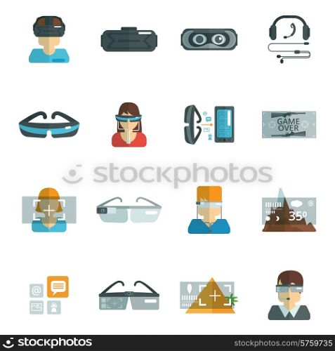 Virtual reality glasses headset optics flat icons set isolated vector illustration. Virtual Glasses Flat