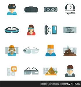 Virtual reality glasses headset optics flat icons set isolated vector illustration. Virtual Glasses Flat