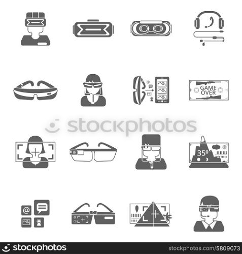Virtual reality glasses technology black icon set isolated vector illustration. Virtual Glasses Icon Set