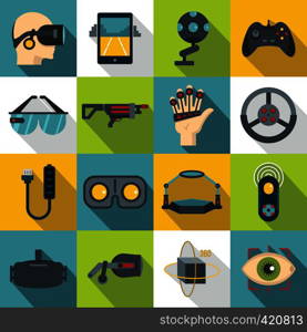 Virtual reality icons set. Flat illustration of 16 virtual reality vector icons for web. Virtual reality icons set, flat style