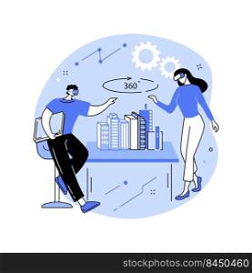 Virtual reality in architecture isolated cartoon vector illustrations. Colleagues in VR glasses discuss architecture presentation, new design project, augmented reality vector cartoon.. Virtual reality in architecture isolated cartoon vector illustrations.