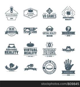 Virtual reality logo icons set. Simple illustration of 16 virtual reality logo vector icons for web. Virtual reality logo icons set, simple style