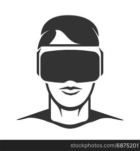 Virtual reality man silhouette. Virtual reality man silhouette. Vr headset or wireless goggles glasses for video games isolated on white background. Vector illustration