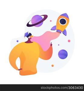 Virtual reality space exploration. Innovative education technology, modern entertainment, immersive experience. Man in VR headset observing cosmos. Vector isolated concept metaphor illustration. VR space exploration vector concept metaphor