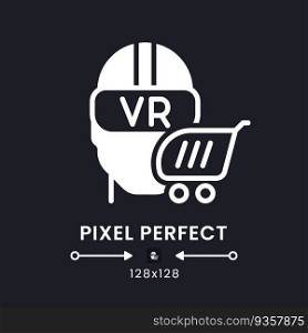 Virtual reality white solid desktop icon. Marketing strategy. Brand engagement. Pixel perfect 128x128, outline 4px. Silhouette symbol for dark mode. Glyph pictogram. Vector isolated image. Virtual reality white solid desktop icon