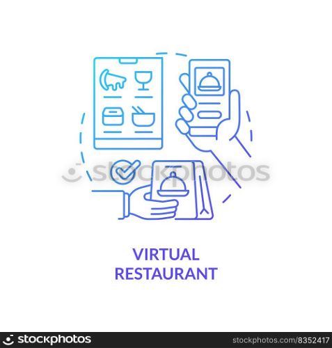 Virtual restaurant blue gradient concept icon. Commercial food service establishment abstract idea thin line illustration. Food delivery. Isolated outline drawing. Myriad Pro-Bold font used. Virtual restaurant blue gradient concept icon