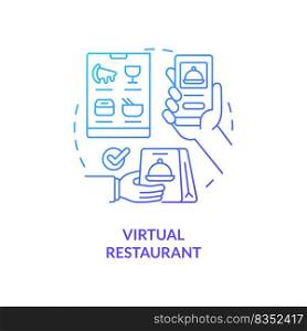 Virtual restaurant blue gradient concept icon. Commercial food service establishment abstract idea thin line illustration. Food delivery. Isolated outline drawing. Myriad Pro-Bold font used. Virtual restaurant blue gradient concept icon