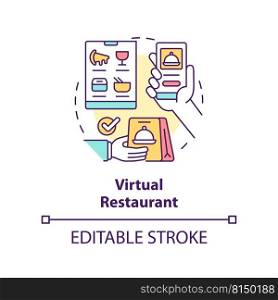 Virtual restaurant concept icon. Commercial foodservice establishment abstract idea thin line illustration. Food delivery. Isolated outline drawing. Editable stroke. Arial, Myriad Pro-Bold fonts used. Virtual restaurant concept icon