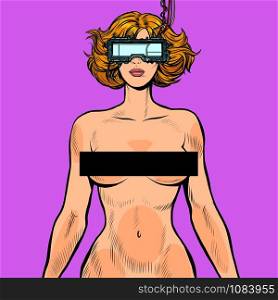 virtual sex cyberpunk. naked woman in cyberspace. Pop art retro vector illustration drawing vintage kitsch. virtual sex cyberpunk. naked woman in cyberspace