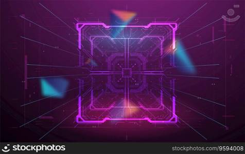 Virtual space background. Neon HUD concept. Abstract Layout digital design User Interface Square Frames in neon style. Futuristic HUD frames. Sci fi technology template design.