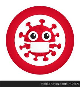 Virus 2019-nCoV. Corona virus icon in protection mask. Cute red coronavirus vector illustration. Cartoon Character. Virus 2019-nCoV. Corona virus icon in protection mask. Cute red coronavirus vector illustration. Cartoon Characters