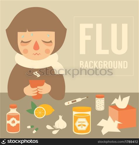 virus, allergy and cold medical icons, cold kid vector illustration