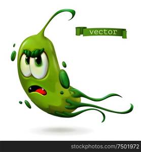 Virus, bacteria. Green funny monster, cartoon character. 3d vector icon