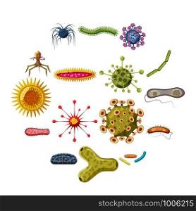 Virus bacteria icons set. Cartoon illustration of 16 virus bacteria vector icons for web. Virus bacteria icons set, cartoon style
